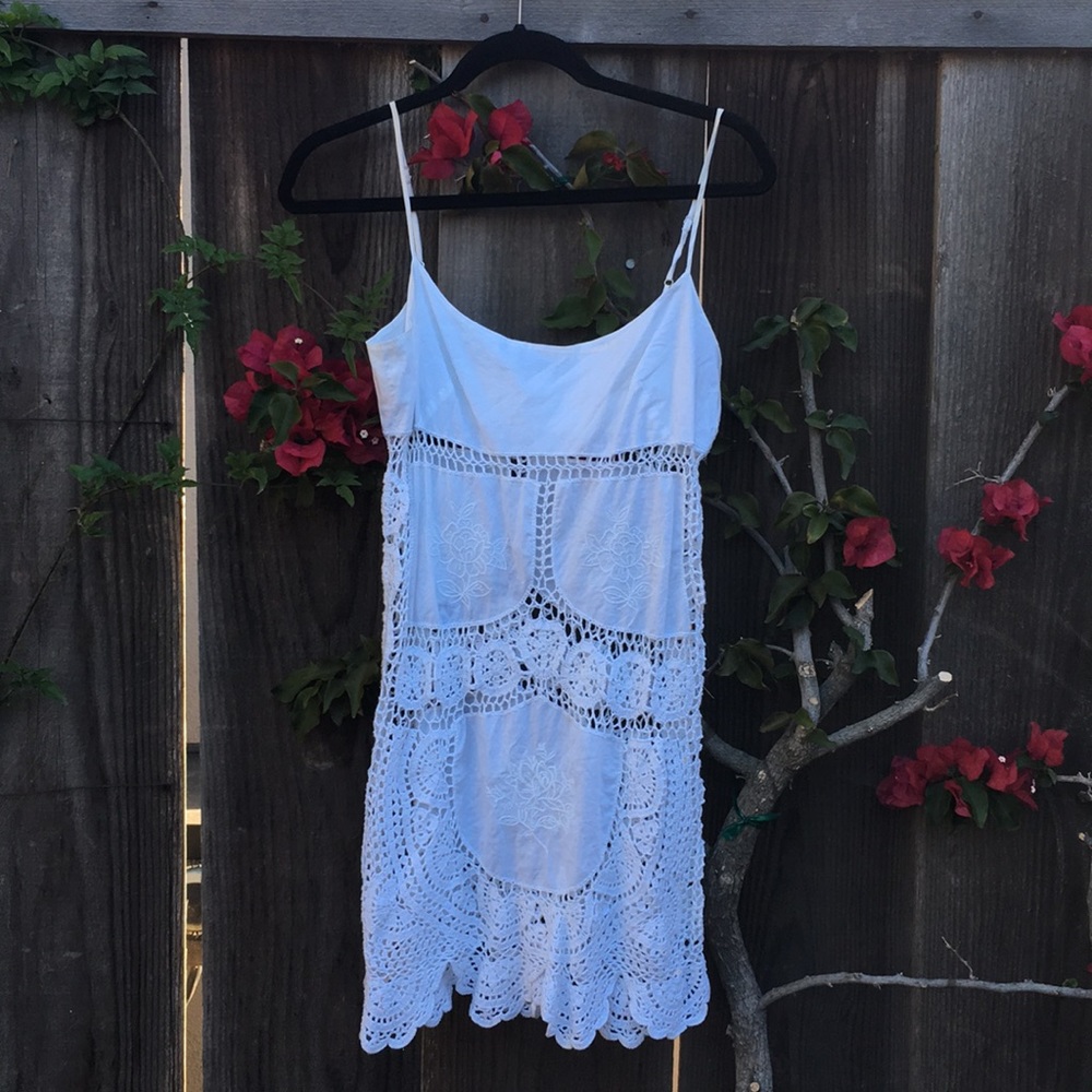 BCBG White Crochet and Embroidered Dress